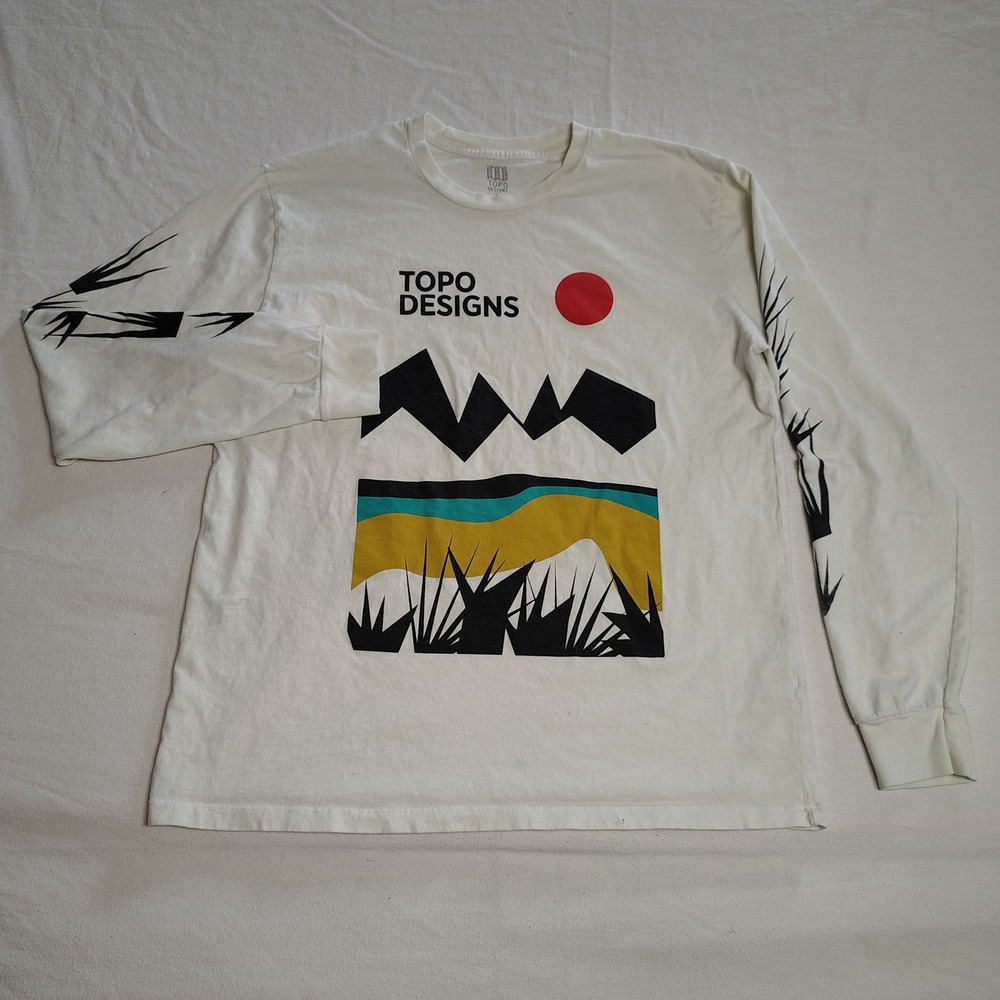 Topo Designs Desert Tee Shirt Large Beige Organic Cotton Graphic Outdoor